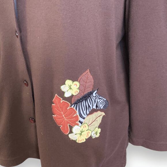 Vintage Breckenridge Cardigan Top Brown Fall Leaves Dark Floral Animal Print - Picture 3 of 12